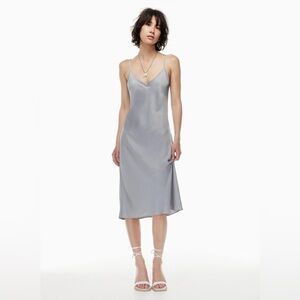 Aritzia Wilfred Only Slip Satin Midi Dress in Silver Grey - Size S